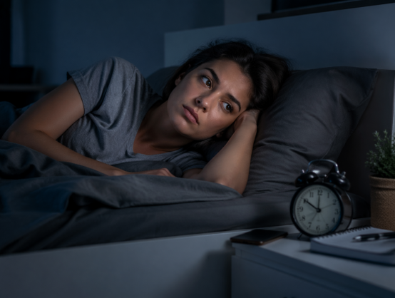 adult with ADHD lying awake at night unable to fall asleep