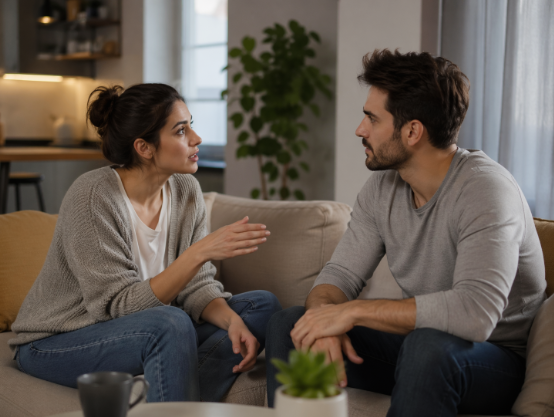 adult couple having conversation about ADHD relationship challenges