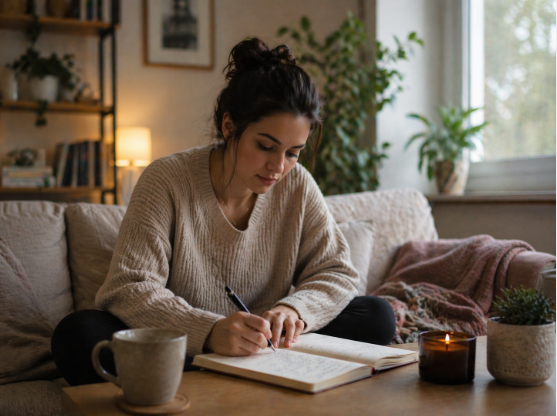 woman with ADHD journaling at home for emotional regulation